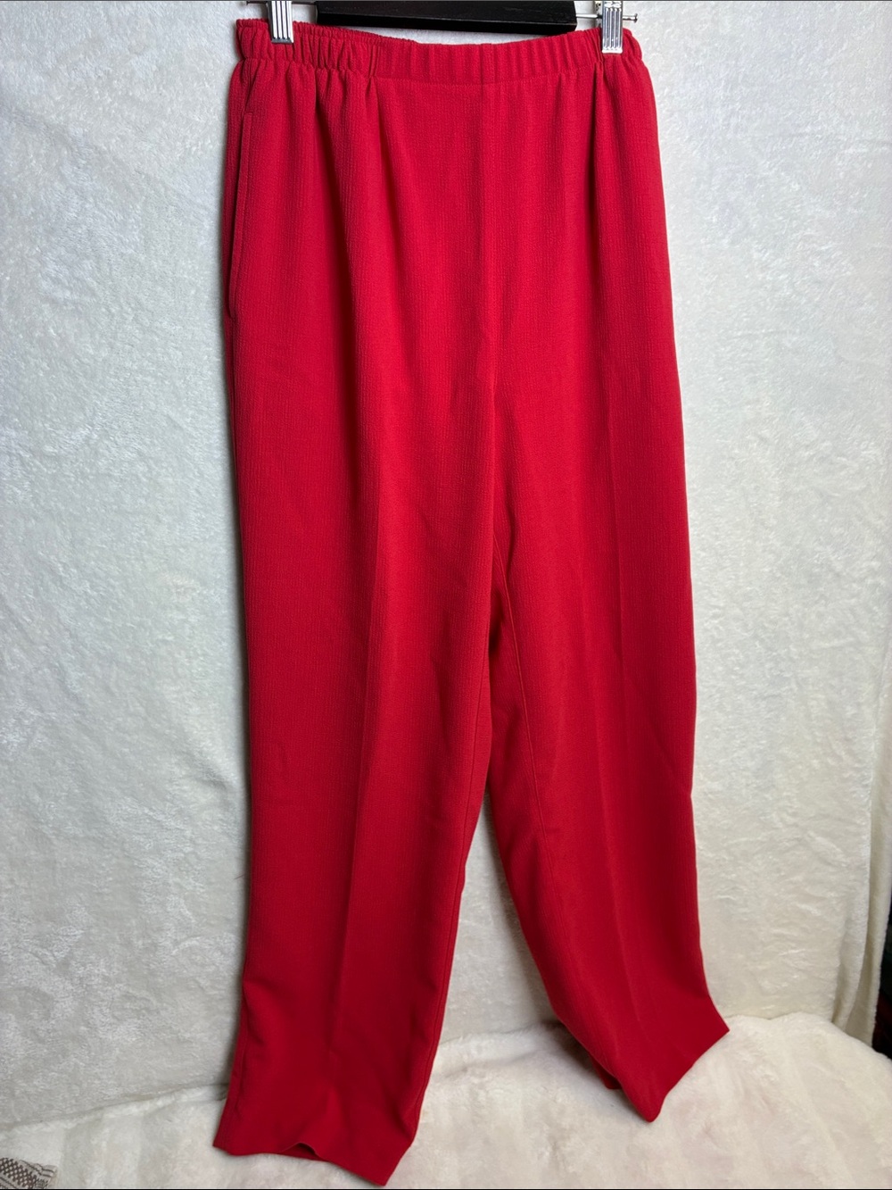 Classic Red Straight-Leg Elastic-Waist Pants
